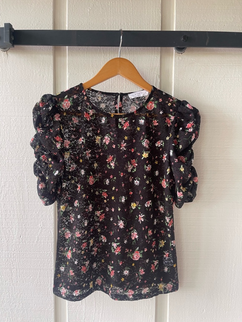 Elodie Black Lace Floral Puff Sleeve Blouse